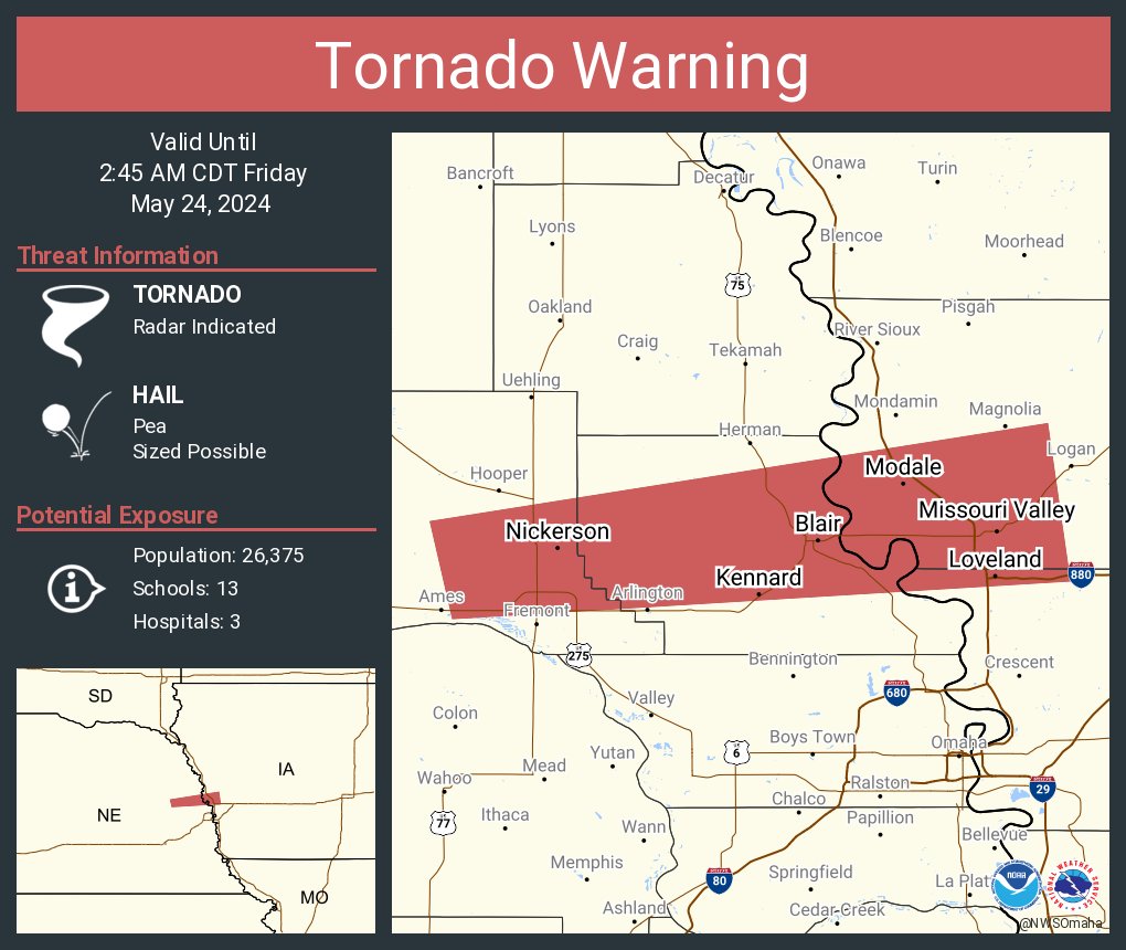 Tornado Warning including Blair NE, Missouri Valley IA and Nickerson NE until 2:45 AM CDT