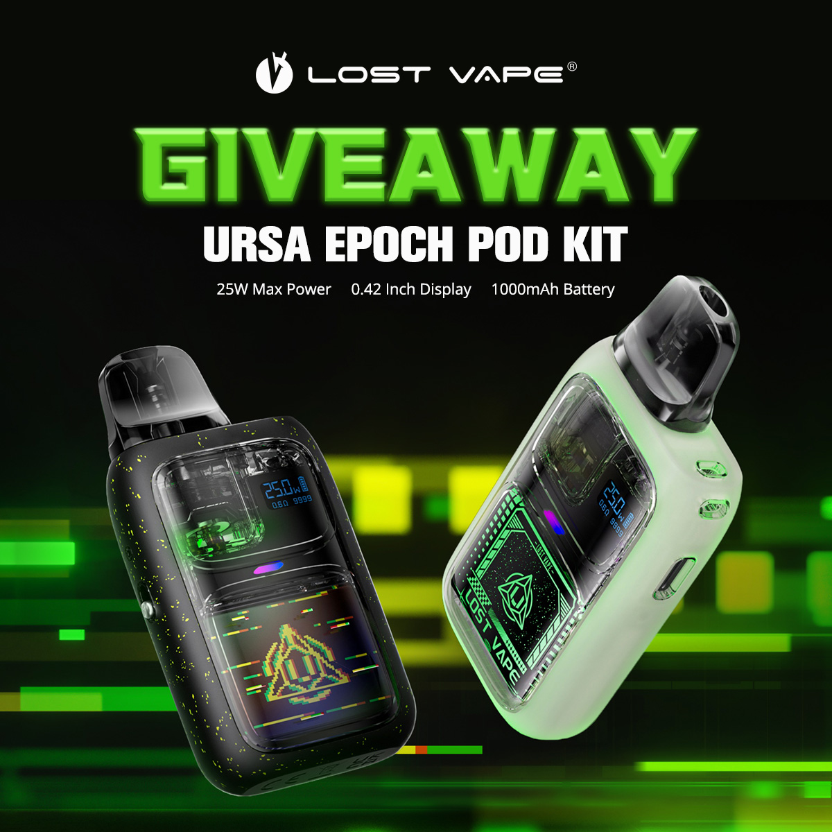 GIVEAWAY ALERT! 🔥 ⚡Lost Vape Ursa Epoch Pod Kit ⚡ Terms & Conditions 👉sourcemore.com/lost-vape-ursa… Join in on the fun and you could be our lucky WINNER! 🏆 ⚠ Warning: The device is used with e-liquid which contains addictive chemical nicotine. For Adult use only.