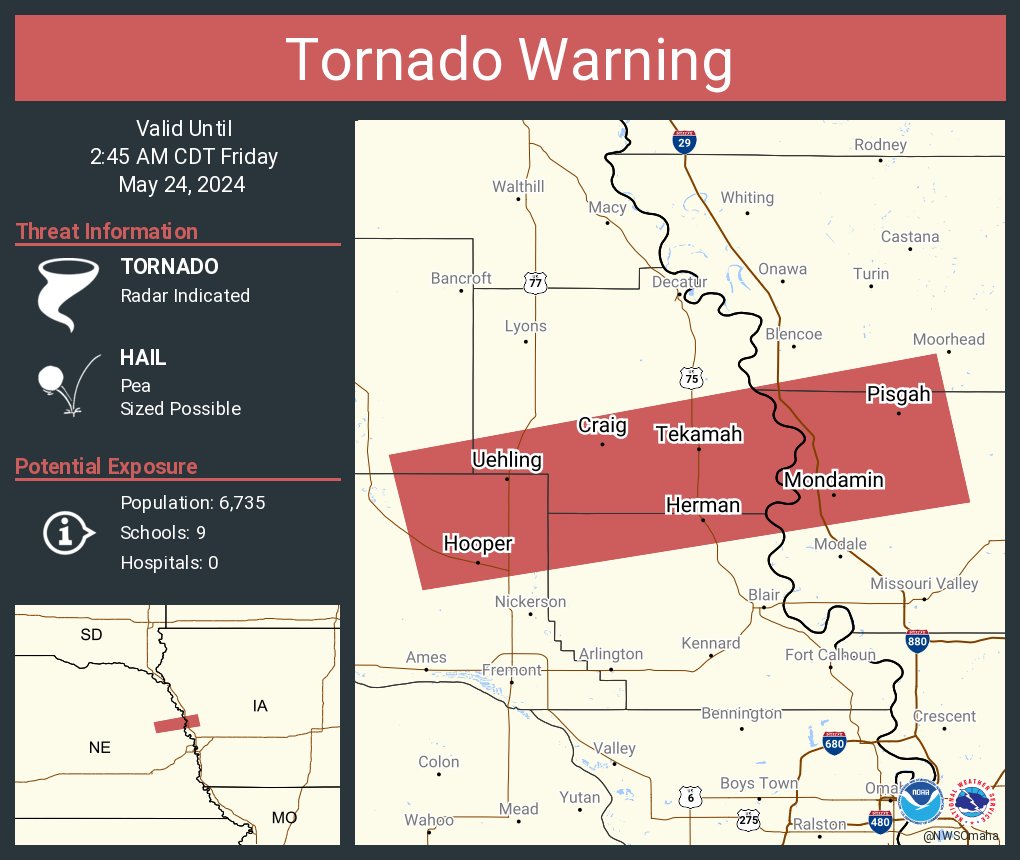 Tornado Warning including Tekamah NE, Hooper NE and Mondamin IA until 2:45 AM CDT