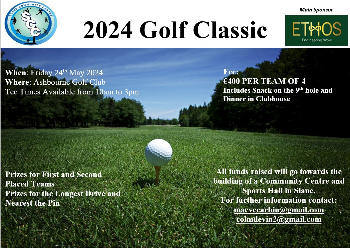 SlaneCommunity's tweet photo. Today is the day 🏌‍♂️⛳️
We hope all the teams have a great day. Thanks to our Main Sponsor @ethoseng. Our Main prize Sponsor @JonesEngHQ  and also @CollenConstruct.
We had a brilliant response again this year with teams and sponsor a hole. https://t.co/Mtunqz3SSv