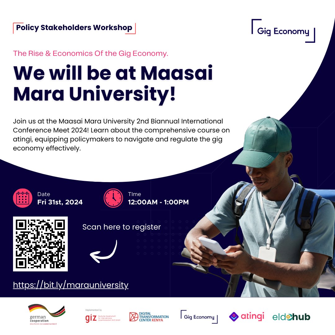 Thrilled to be participating in the @MMaraUniversity 2nd Biannual Conference. We'll be hosting a workshop, Themed: Understanding the Opportunities, Challenges, and Policies of the #GigEconomy. Date: 31st May 2024 Time: 12 Noon- 1:00 pm Register➡️ bit.ly/marauniversity