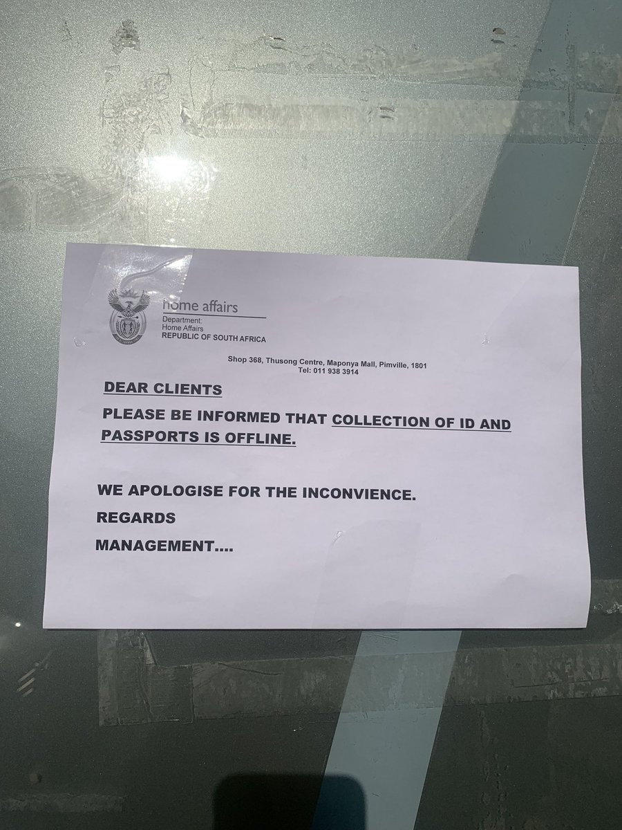 JustZuluNotYellow (@sweez91) on Twitter photo <a href="/EFFSouthAfrica/">Economic Freedom Fighters</a> Fighters home affairs collections has been offline since Wednesday 😖 some of us need collect our ID to travel to our voting cities. we’ve been queuing everyday for nothing. So many people collecting IDs applied from March. Apparently it’s the whole country. <a href="/EFFSouthAfrica/">Economic Freedom Fighters</a> Fighters home affairs collections has been offline since Wednesday 😖 some of us need collect our ID to travel to our voting cities. we’ve been queuing everyday for nothing. So many people collecting IDs applied from March. Apparently it’s the whole country.