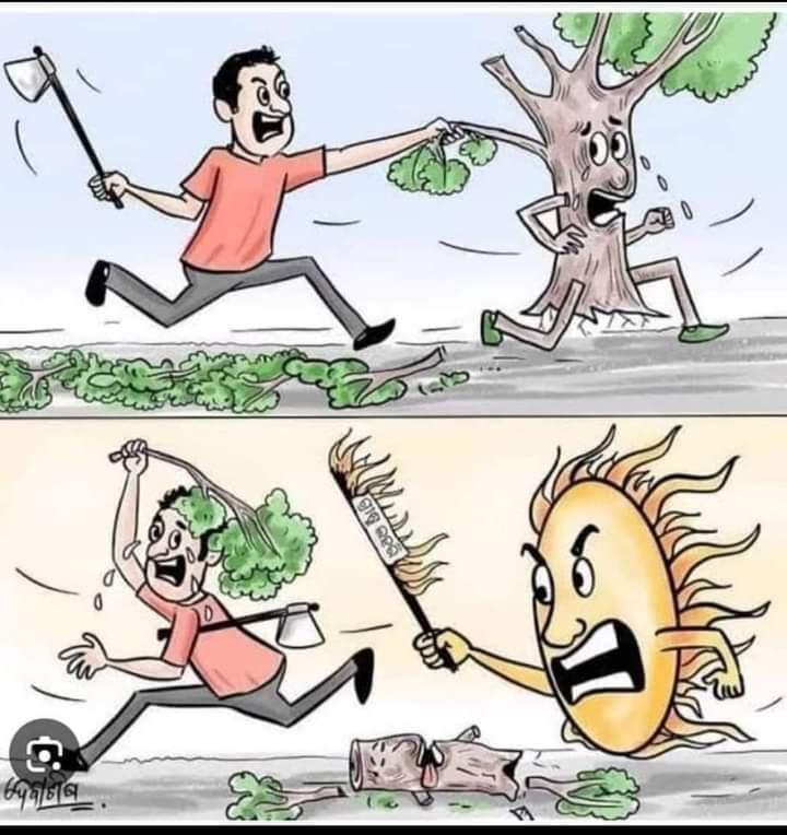 padihar6146's tweet photo. पेड़ों का महत्व आप जान ही गए होंगे, लेकिन इतनी तेज गर्मी पड़ने का अन्य क्या कारण हो सकता है..??
कार्टूनिस्ट ने बहुत ही शानदार चित्रण किया
🙏🏽🙏🏽
 #highlight #follower https://t.co/VXkJdwaMOD