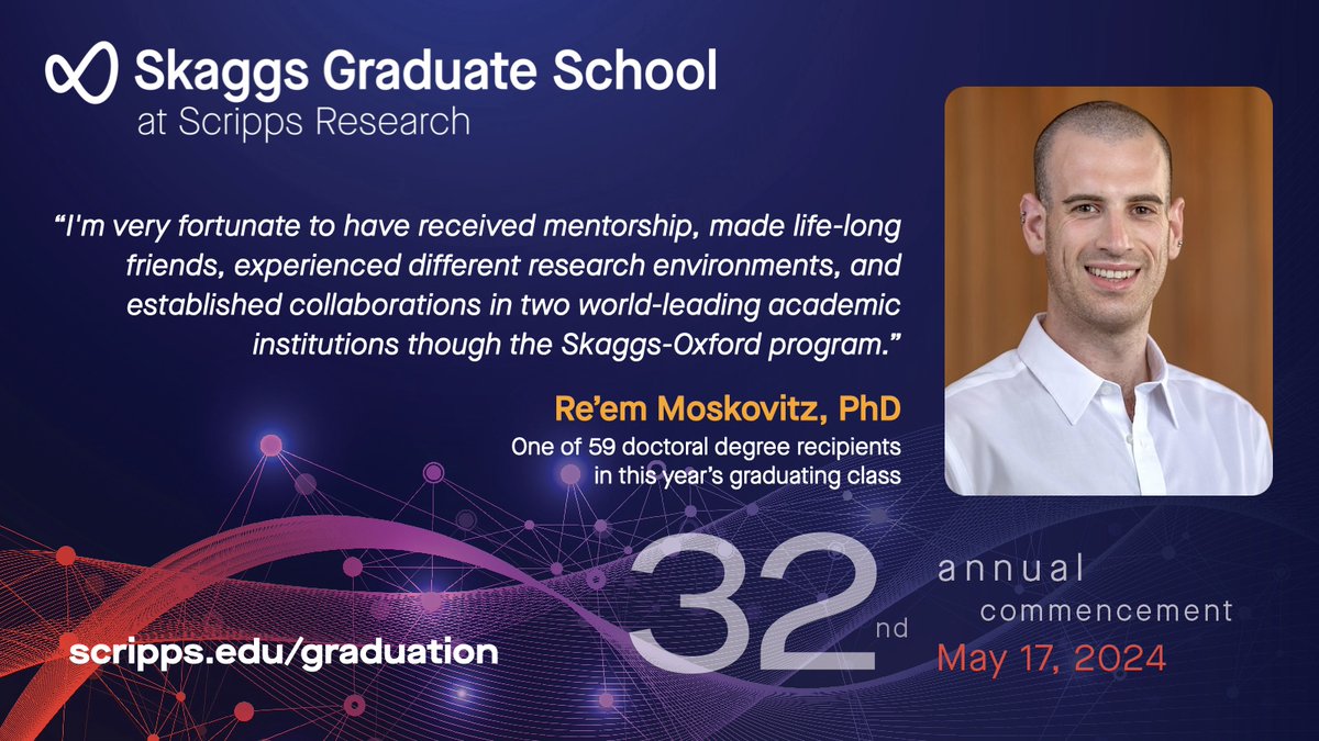 ScrippsGradPrgm's tweet image. In the lab of Prof. Ian Wilson, Skaggs-Oxford student Re'em Moskovitz used structural methods to characterize the #antibody response to #malaria vaccine antigens. Read more and watch the video from our May 17 commencement at scripps.edu/graduation