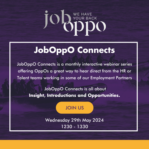 JobOppO's tweet photo. Our next virtual JobOppO Connects session will be in 29th May. Hosted by @Garrath Williams, please join us to hear directly from a select handful of our Veteran friendly Employment Partners.
#VeteranEmployment #HireAVeteran #VeteransWork https://t.co/yF8GKHRGdo https://t.co/dzwC01x2fB