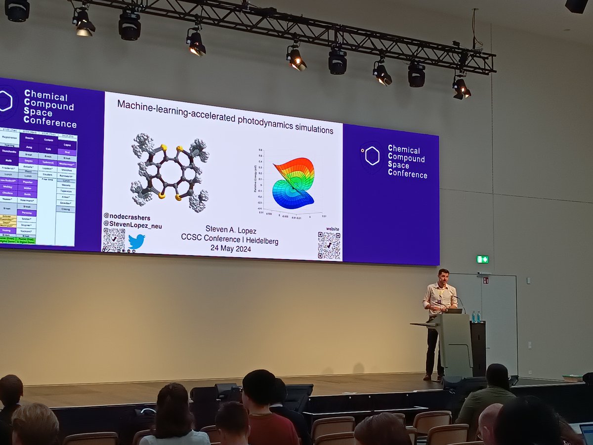 Let's begin the last day of the 2024 Chemical Compound Space Conference with a stance of professor Steven A. Lopez @StevenLopez_neu from the Northeastern University on Machine-learning-accelerated photodynamics simulations #CCSC2024