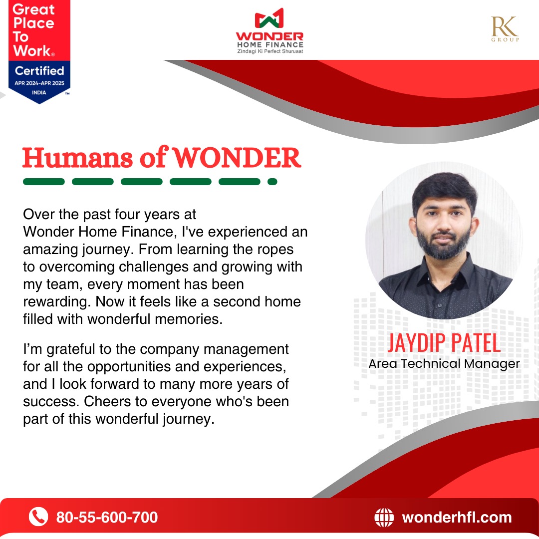 ⭐ Today we are thrilled to spotlight Jaydip Patel, our technical wizard. ⭐ From learning and growing to building lasting memories, he embodies the spirit of Wonder Home Finance. Here's to many more years of his success and growth! 🚀 #HumansofWonder #EmployeeSpotlight