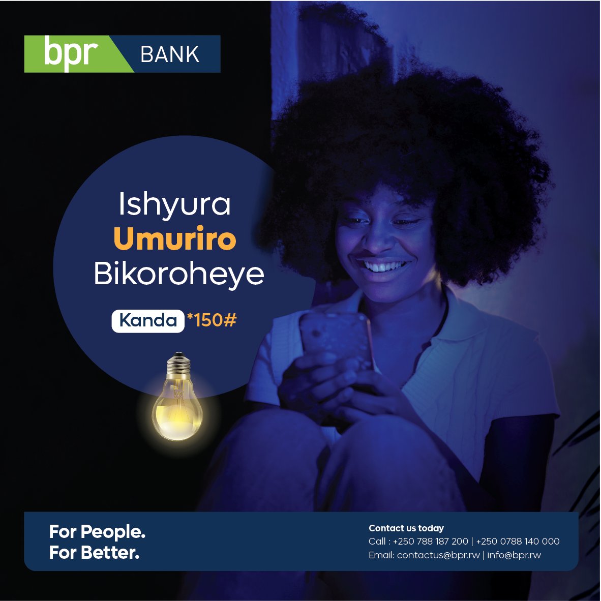 Komeza umurikire inzu yawe wishyura amashanyarazo bitakugoye ukoresheje BPR Mobi bank. Kanda *150# cyangwa udawunulodinge porogaramu ya BPR Mobi App. #ForPeopleForBetter #MobileBanking #BPRniIyawe