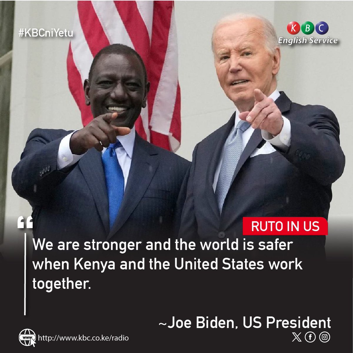 'We are stronger and the world is safer when Kenya and the United States work together.' ~Joe Biden, US President ^PMN #KBCEnglishService