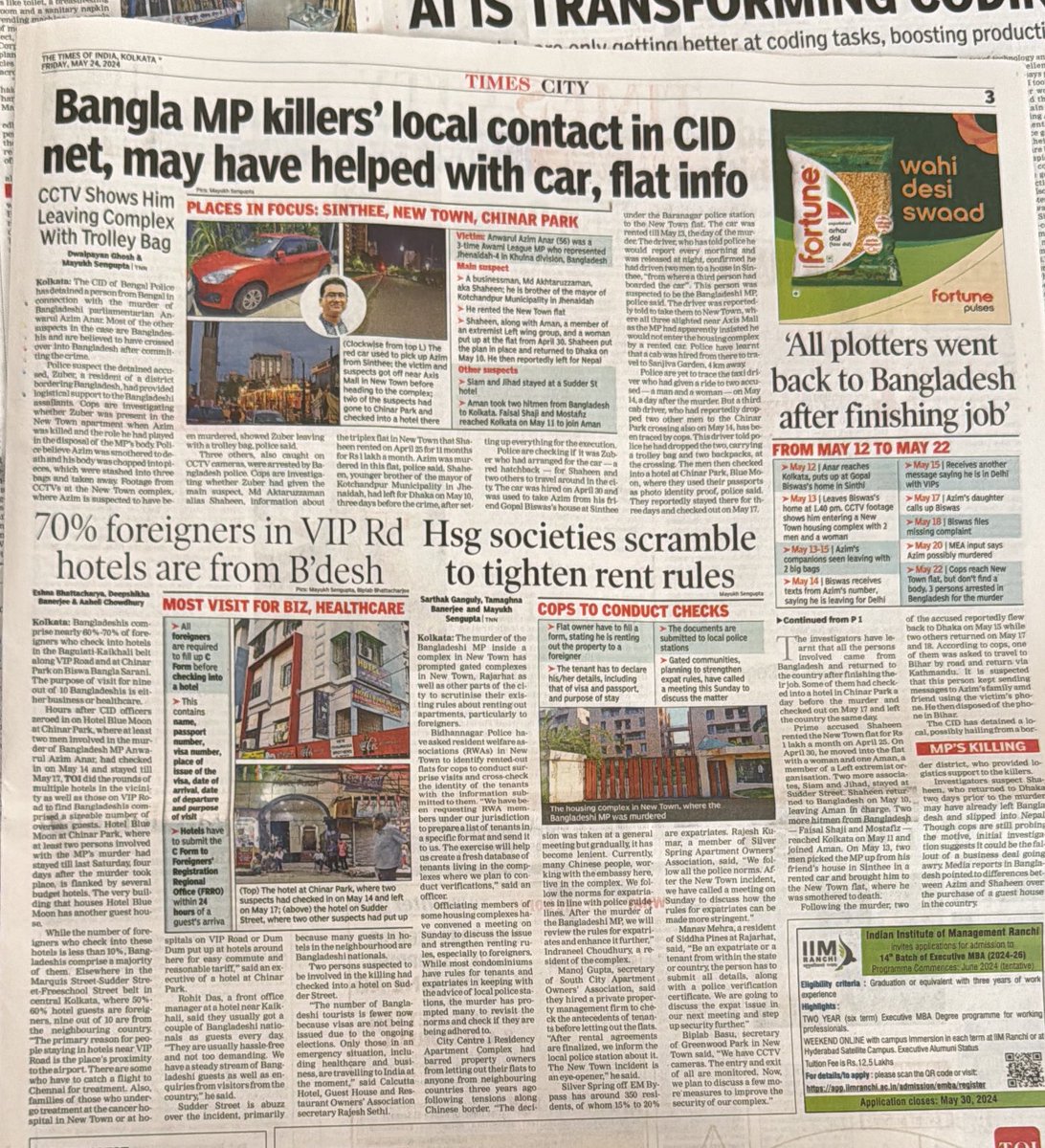 70% foreigners in hotels around Kolkata airport are Bangladeshi. And they committing worst crimes here even killing their own MP brutally. This is a direct fallout of TMC govt going soft on them