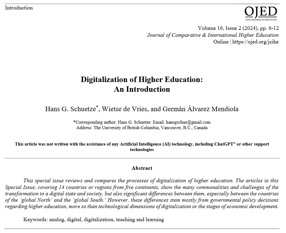 JCIHE19's tweet photo. An introduction to our cutting-edge #research in Vol. 16(2):
Schuetze, H.G., Vries, W. and Mendiola, G.A. (2024) #Digitalization of Higher Education: An Introduction
Of course, open access!
https://t.co/BTdurR31Q4
#Highered #interned #education https://t.co/R7jEqXhq0t