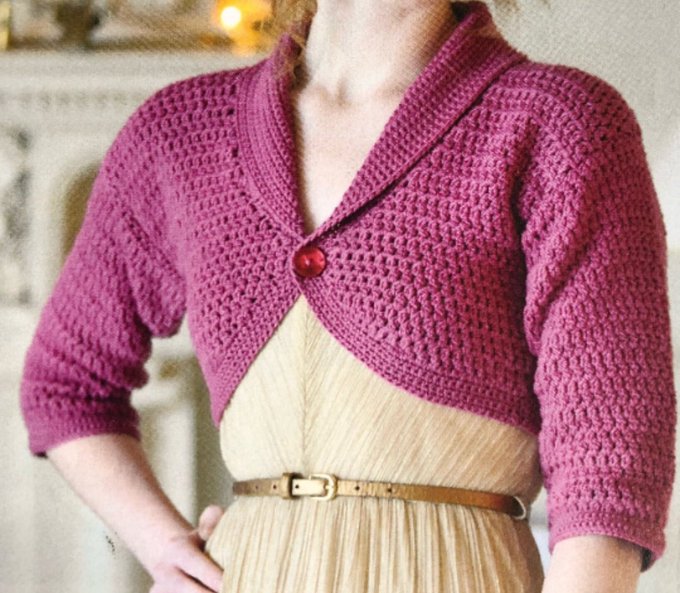 #MHHSBD

Crochet Bolero With A Shawl Collar 🩷

This snug-fitting curved design features a flowing collar, adding a touch of sophistication to any outfit. Elbow-length sleeves and a single button closure provide timeless style for all seasons.

Link below
