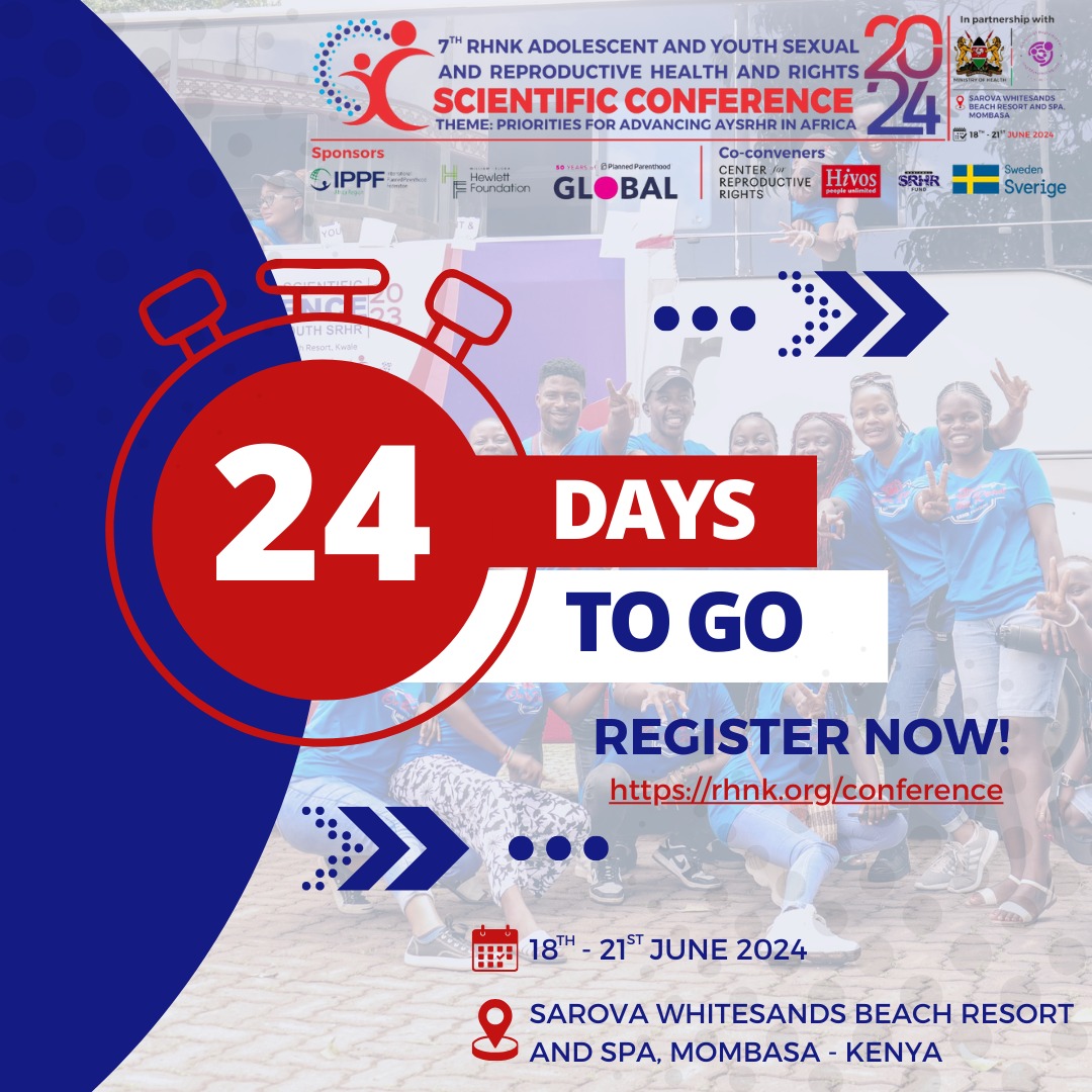 Time is running out!
Only 24 days remain until the #RHNKConference2024!
Don't miss your chance to join this regional gathering.
Registration closes on May 31,2024!
Secure your spot now through this link👇🏾
🔗: rhnk.org/conference/reg

@IPPFAR @rhnkorg @Hewlett_Found 
@hivosroea