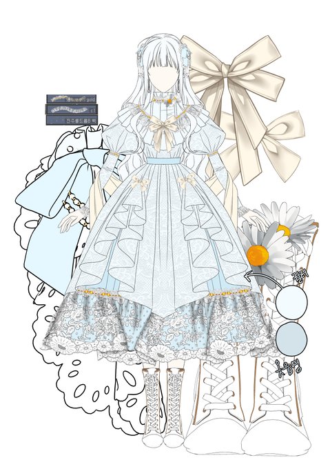 「blue dress puffy sleeves」 illustration images(Latest)