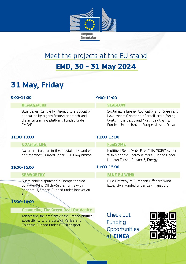 🤝Next week at the European Maritime Day #EMD2024, pass by the EU Stand and meet 16 innovative #EU funded projects that made a difference in ⚡️Energy Transition ⚓️Sustainable Blue Economy 🌊Marine Protection and much more👇 europa.eu/!xv3Xqc #EUGreenDeal