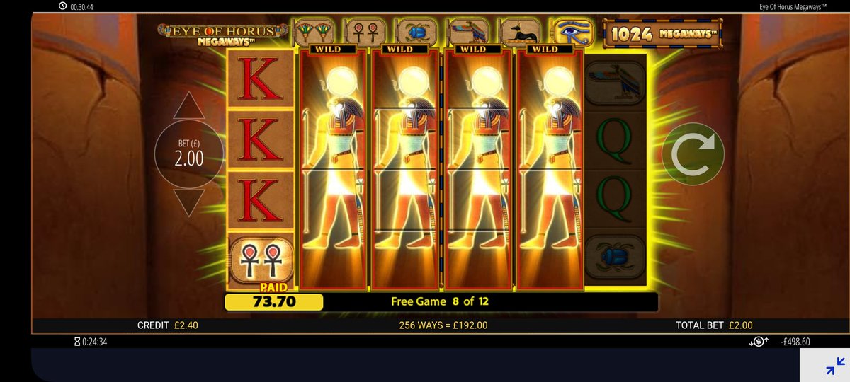 Hey Darren @StopandStep just wanted to show you this,I was playing eye of horus megaways last night at MR Q casino and got 4 during the bonus! It was low symbols though which was disappointing but still amazing to see.