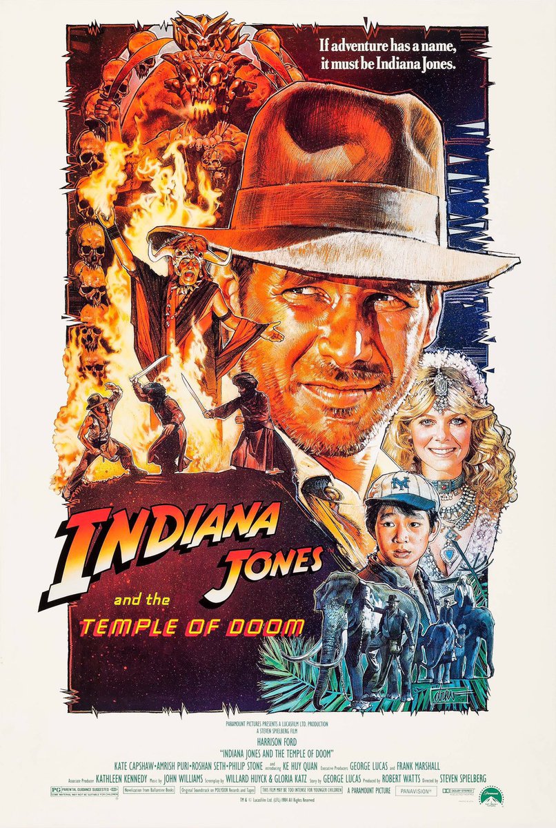 🎬MOVIE HISTORY: 40 years ago today, May 23, 1984, the movie 'Indiana Jones and the Temple of Doom' opened in theaters! #HarrisonFord #KateCapshaw #AmrishPuri #KeHuyQuan #RoshanSeth #PhilipStone #RoyChiao #DavidYip #StevenSpielberg #IndianaJones