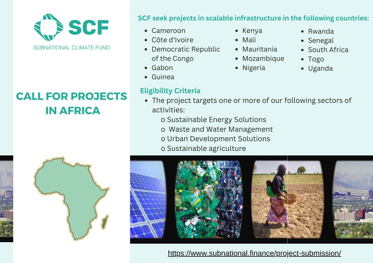 In the context of <a href="/IUCN/">IUCN</a>  Africa Conservation Forum taking place at the end of June, the Subnational Climate Fund (SCF) is launching a call for sustainable infrastructure projects. <a href="/IucnE/">IUCN ESARO</a> 

Further information about eligibility criteria on our website:
lnkd.in/eTHd9vHe