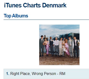 btsdanisharmy's tweet photo. [RM x Denmark🇩🇰] #RMdk #BTSdk 

#RM's new album #RightPlaceWrongPerson is the new #1 album on Danish iTunes! 🥳🔥🥳

The title track #RM_LOST is currently #3 👏⬆️

This is RM's 3rd #1 solo album on the chart! 💪💜

Link: https://t.co/OhIGdHyNTy https://t.co/ZC98aWPuLa