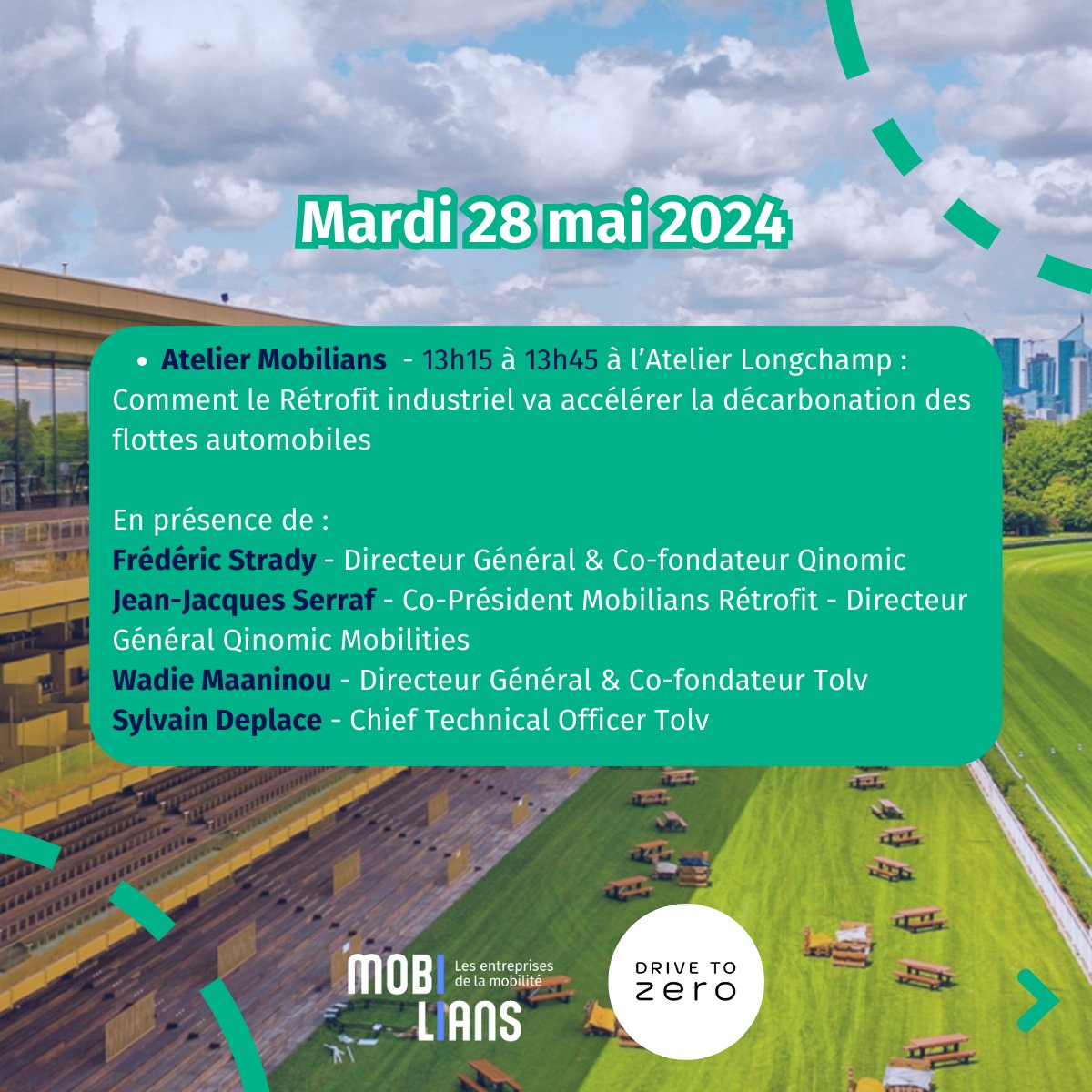 mobiliansfr's tweet photo. 📆 [#EVENEMENT] Retrouvez très bientôt #Mobilians à @drivetozero_ ! ✅

🗓️ Les 28 et 29 mai

📍 À l’Hippodrome de Paris Longchamp

(Re)découvrez le programme complet ici 👇

Inscrivez-vous dès maintenant, ici ➡️ https://t.co/W9xKp7PdcT https://t.co/VIYKneUtbO