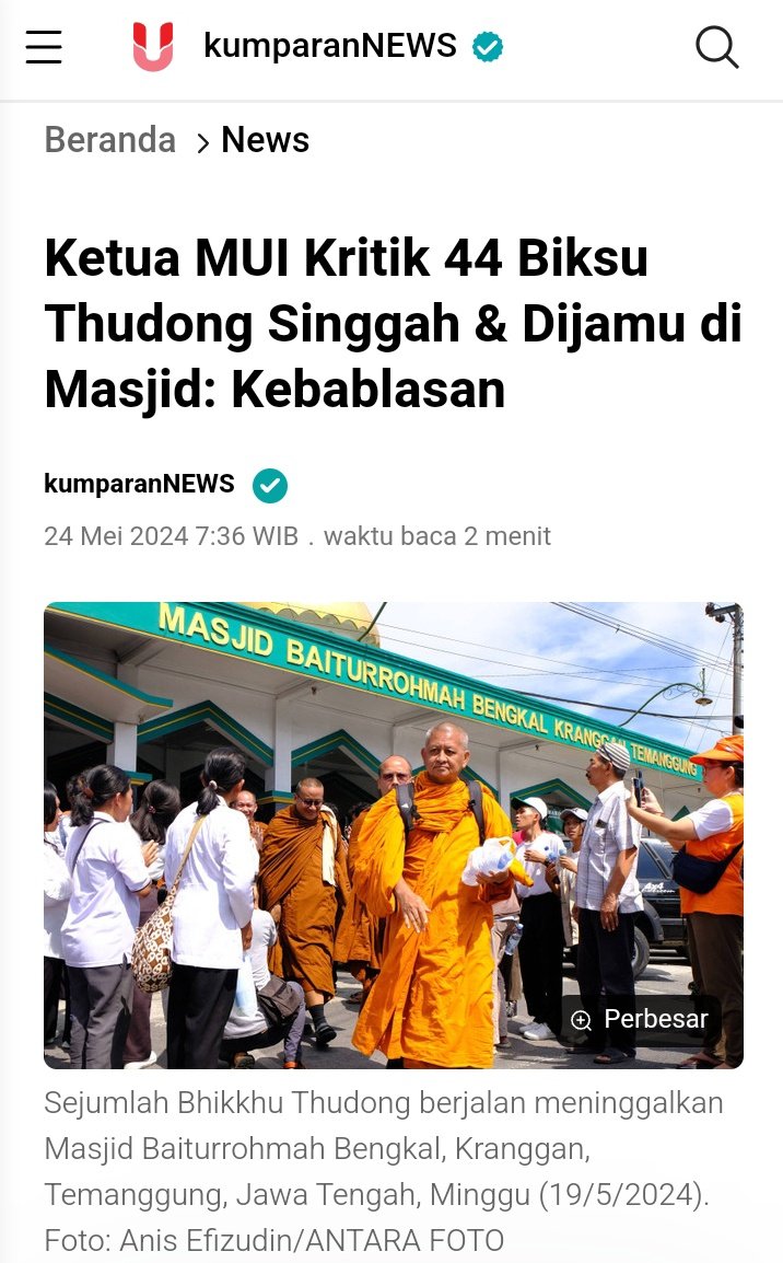 Ketua MUI Kritik 44 Biksu Thudong Singgah & Dijamu di Masjid: Kebablasan // Di Indonesia, MUI merupakan salah satu organisasi sumber terjadinya intoleransi perbedaan agama. Menurut Ibnu Hisyam, Rasulullah saja pernah menerima umat Kristiani dari Najran masuk ke Masjid. Perist..