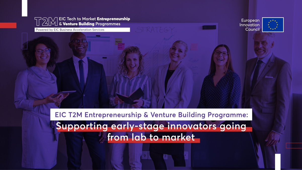 Are you an #EUeic funded researcher ready to take your first steps into the market? Then the Tech to Market programme is the for you! 🚀 Join us & receive support via the #Entrepreneurship & #VentureBuilding services Open the business door here 👉 bit.ly/3UXzuc2 1/3