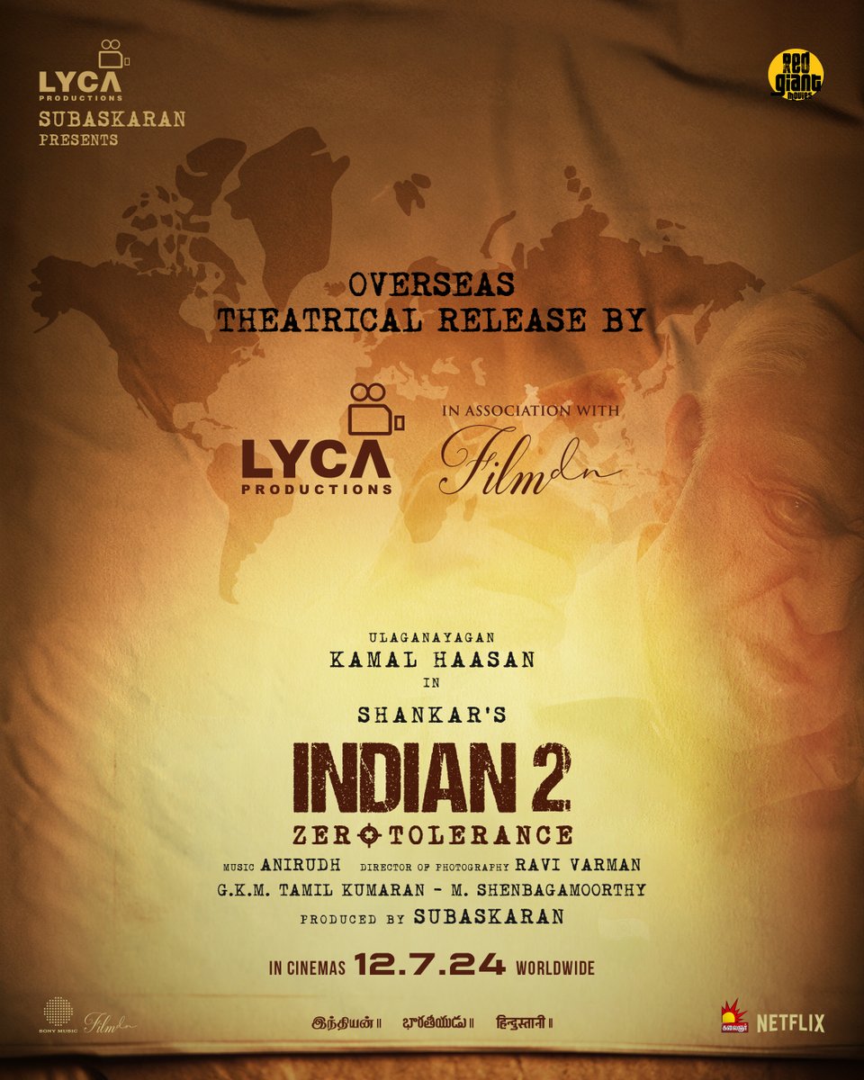 Excited to join hands with @fdn_movies for the overseas distribution of INDIAN-2! 🌍 Senapathy returns with zero-tolerance against corruption across the globe. 🤩🔥 #Indian2 🇮🇳 In Cinemas 📽️✨ from July 12th 2024 🗓️ #Ulaganayagan @ikamalhaasan @shankarshanmugh @anirudhofficial