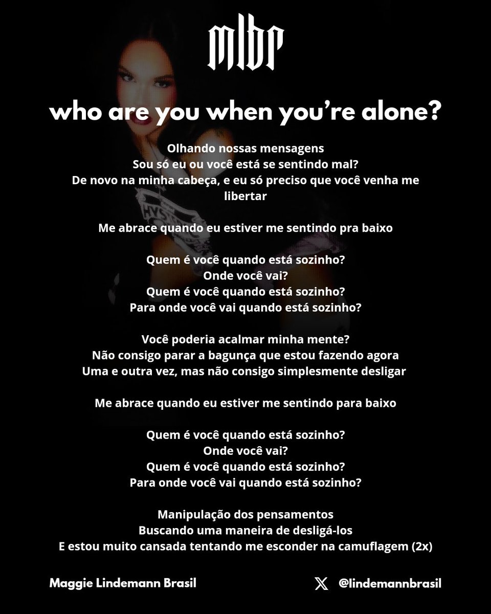 Iindemannbrasil's tweet photo. Tradução em PT-BR de “who are you when you're alone?”. 🤍

#maggielindemann #headsplit #headsplitdeluxe https://t.co/hVemEIUp3P