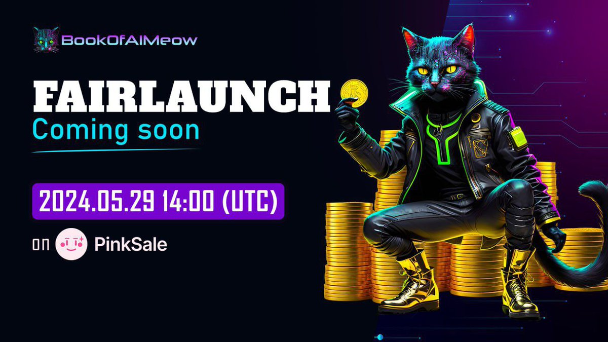 BookOfAIMeow's tweet photo. ⏰5 Days Countdown to Presale Fairlaunch⏰

🐈Get ready, Everyone! Our highly anticipated Presale is just around the corner. Mark your calendars and set your reminders!

🐈$BOAM (📕Book of AI Meow😺) is a community-driven AI NFT meme coin on Solana chain that invites you to embark on an exciting journey through the whimsical world of Crypto, Cat Memes, and AI-Driven Innovation.

🚀Pinksale Presale Live on May 29th, 14:00 UTC 🚀
https://t.co/6G3J5erKPP

🔥 Incubated by Top Marketing firm & KOLs with 100X Projects
📈 BitMart Listing Confirmed
📈 MEXC Listing Confirmed
🪙 OKX DEX & Wallet Listing Confirmed
Ⓜ️CMC Prelisted, CG Fast Track
✖️ Blue Ticker on Verified Official Twitter
💰 Team Buy Back $100k after Launch

🟢 KYC  🔵 AUDIT 🟣 SAFU  🟡 AMA

Official Links: 

🌐 Website: https://t.co/iiE5I32iZ7
❌Twitter: https://t.co/Pleqs8Cz0f
📞Telegram Chat: https://t.co/eiKbWFV7J3
▶️Youtube: https://t.co/2pjdfMM9GY
🪙Solscan: https://t.co/TSOEvSrufC
📎 Whitepaper: B

🤘 JOIN US MEOW! 🤘