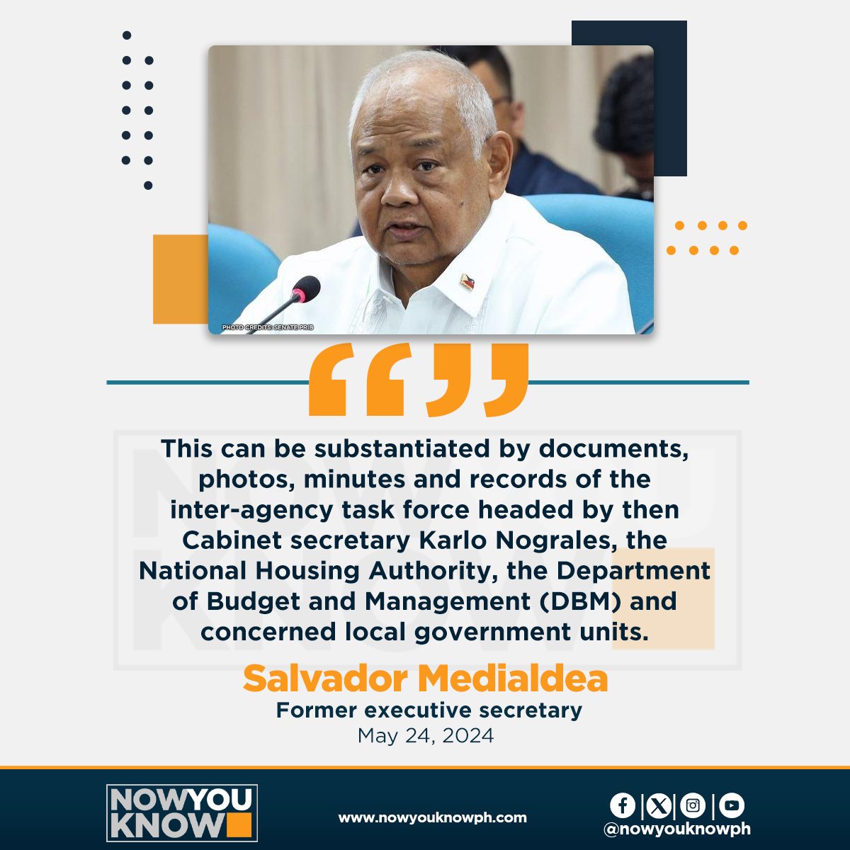 Former executive secretary Salvador Medialdea yesterday refuted President Marcos’ claims that the past administrations have done nothing to provide housing units for victims of Super Typhoon Yolanda. READ: tinyurl.com/2wbe8zwb 📰PHILSTAR.COM