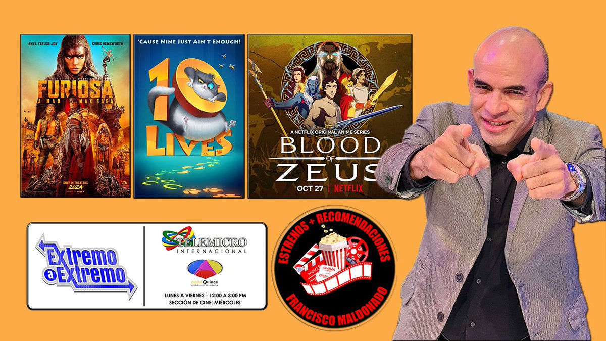 Musica_Cine_TV's tweet photo. Se estrena en cines #FuriosaAMadMaxSaga y #10Lives. Recomendación de la serie de #Netflix #BloodOfZeus. Segmento #ExtrenosDeLaSemana del programa #ExtremoaExtremo, de #Digital15 y #TelemicroInternacional. Mira el video en el link: https://t.co/eDhMhW2j7j via @YouTube https://t.co/r6YTfucdpG