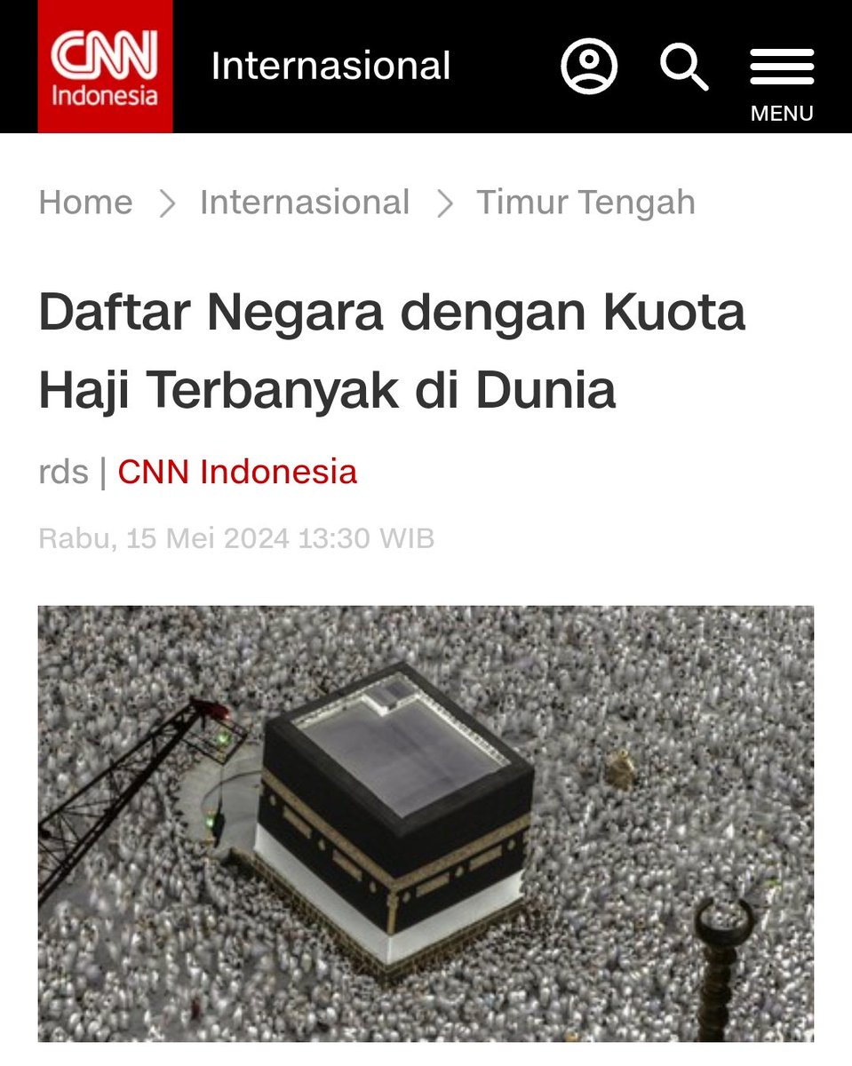 Indonesia menduduki peringkat pertama dengan kuota ibadah Haji 2024 terbanyak di dunia. #Haji2024 #HajiIndonesia Pingin tau lengkapnya, inilah daftar negara dengan kuota Haji terbanyak di dunia 👇 cnn.id/1097748