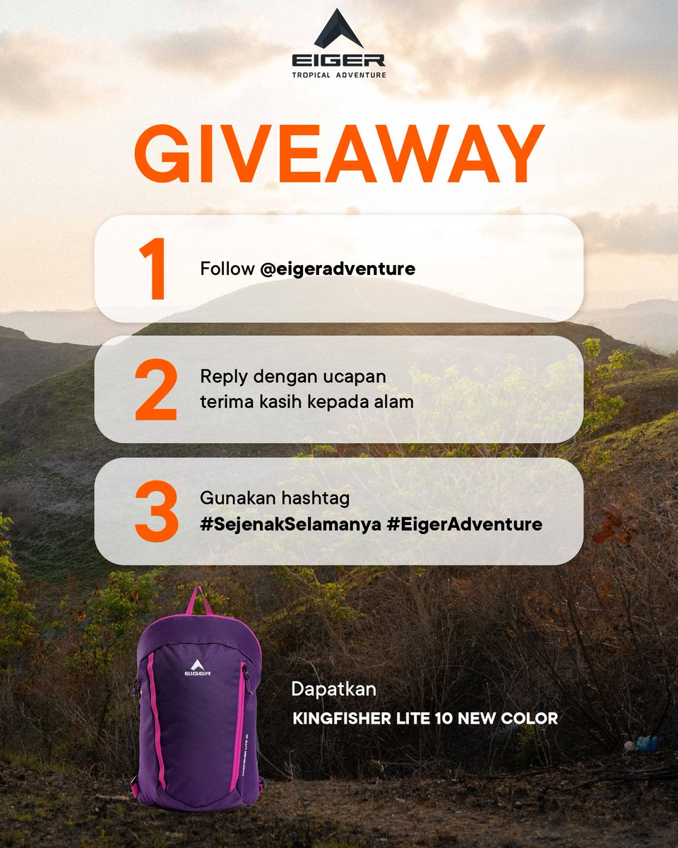 Siap-siap, ada kejutan spesial buat kamu! Mari kita sama - sama ucapkan terima kasih untuk alam! 🍀  
Makin banyak reply, makin besar kesempatan kamu untuk menang🎁💫  #SejenakSelamanya #EigerAdventure #EigerGiveaway