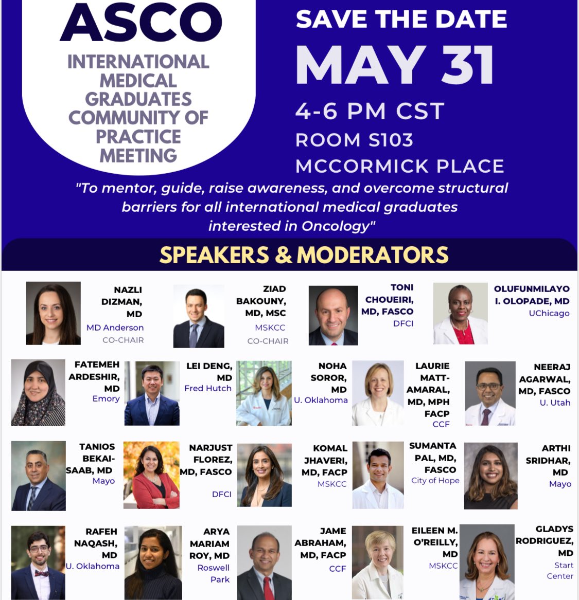 Looking forward to being part of this Timely session @ASCO @IMG_Oncologists, adding to ongoing discussions around personal success and failures and the journey as it continues 🙂 thanks for inviting me to speak @ZiadBakouny @NazliDizman @DrChoueiri. Come join us !!