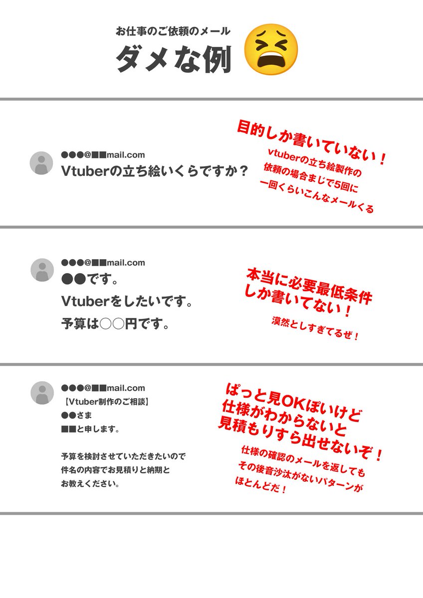 お仕事のご依頼のメールでダメな例とイイ例を簡単にですがまとめてみ