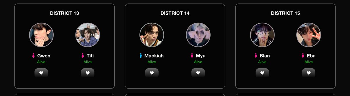 district 13: GWEN & TITI

district 14: MACKIAH & MYU

district 15: BLAN & EBA