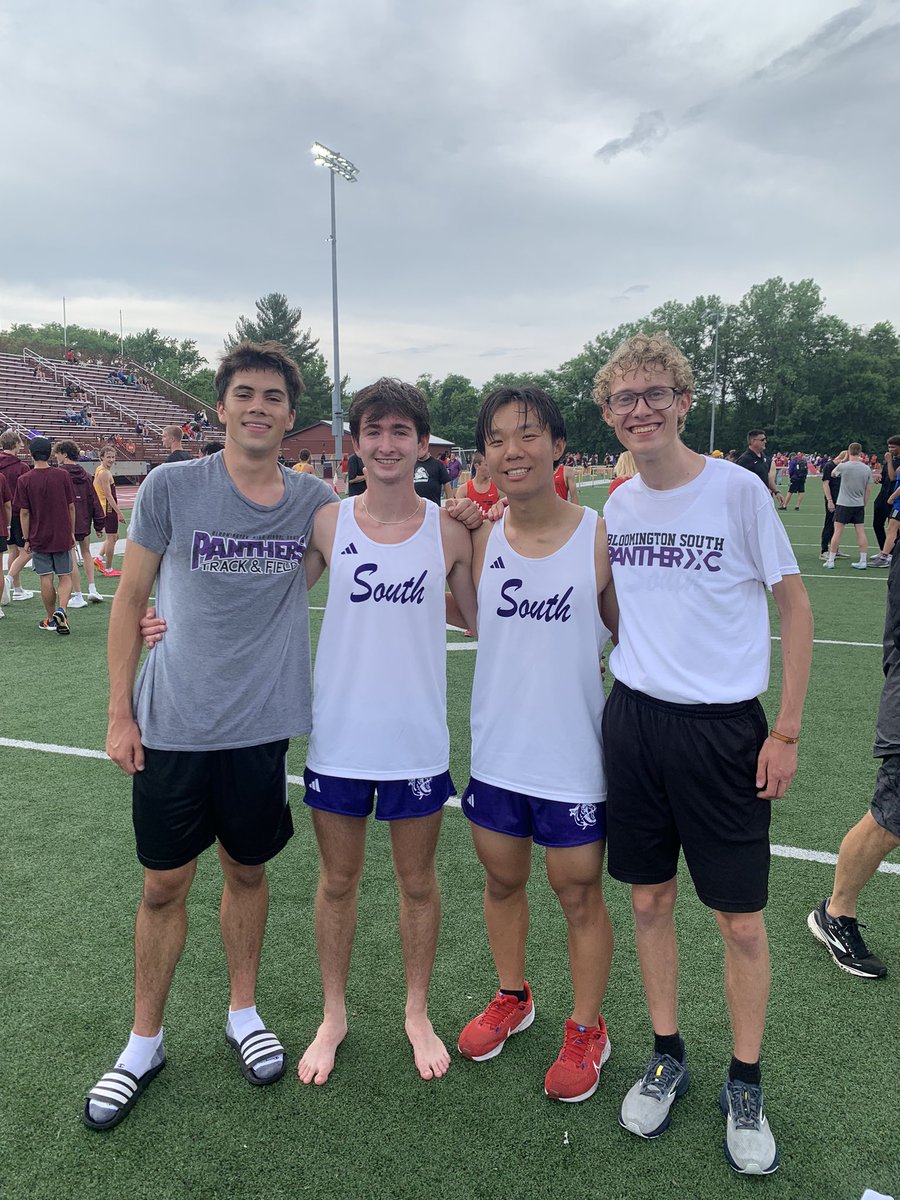 The 3200m Relay (Bullock, Pitkin, Zhang, Tabor) start the night off with a 3rd place finish and state qualifying position from the slow heat!  Great Run!  <a href="/BHSS_Athletics/">Bloomington South Panthers</a>