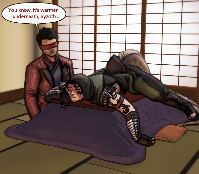 biigurutwin's tweet photo. Kenshi introduces Syzoth to the kotatsu.
#MortalKombat1 #MK1_Kenshi #Repshi #MK1_Syzoth #MK1_Reptile https://t.co/iR1UbWDvEe