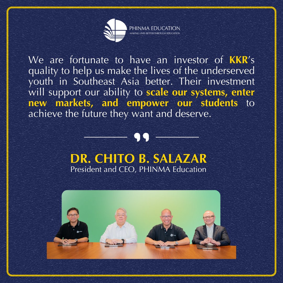 PHINMA Ed announced last Wednesday the signing of definitive agreements under which funds managed by KKR will invest in PHINMA Education, with participation from existing shareholder Kaizenvest.

Read the full article: apnews.com/press-release/…

#MakingLivesBetterThroughEducation