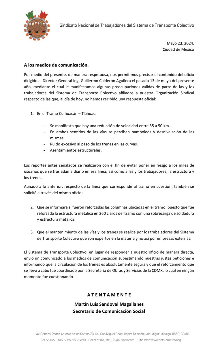 Sindicato Nacional de Trabajadores del STC tweet media