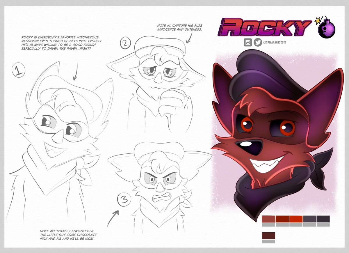 SamaraDraws's tweet photo. HEEEEEREβS Rocky!!! A little fun reference sheet I did of everybodyβs fave raccoon! π¦β¨ #drawkoon #rockyjraccoon #davenandrocky https://t.co/gHRuG4JpFJ