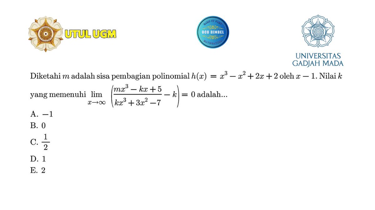 BimbelIcsiak's tweet photo. UTUL UGM 2018 Matematika IPA Kode Soal 575, No. 6 (Limit Tak Hingga)
#tkpa #study #studytwt #studyacc #utul_ugm #ugm #utul2024 #jogja #yogyakarta #AMBISVERSE https://t.co/JSJnQQrMwV