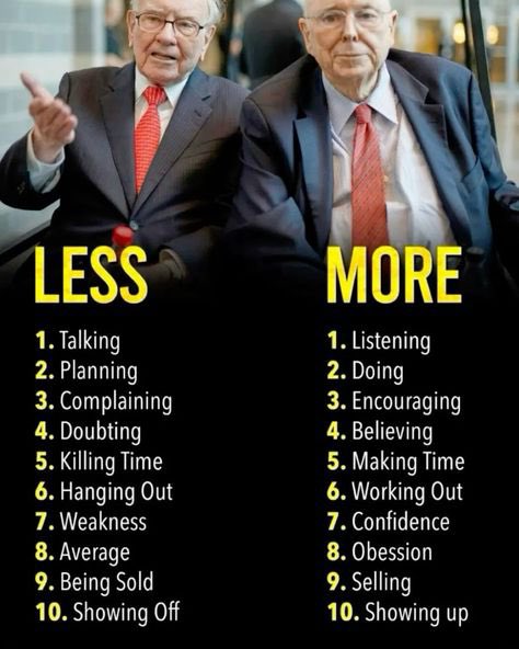 #FridayMotivation What to do less, what to do more 👉 What do you think 🤔? I couldn‘t agree more. Awesome 👏 #WarrenBuffet and #CharlieMunger (R.I.P.) #success #entrepreneur #startup #worklife #motivation #FutureofWork #Leadership #WorkLifeBalance @Nicochan33 @Khulood_Almani