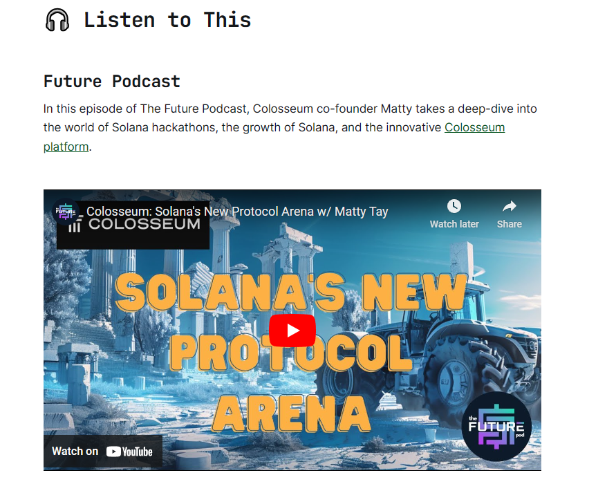 Exciting update! 🎉

FutureSPL is featured in the <a href="/ColosseumOrg/">Colosseum (Old Account)</a> newsletter!