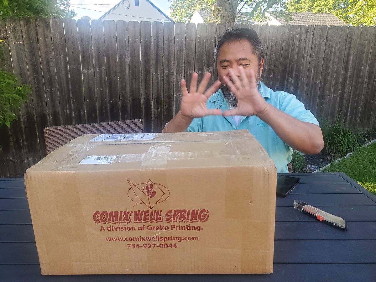 BambooPanel's tweet photo. That moment when you're about to unbox your first ever physical comics ever printed.  We are so excited to share this book with you coming up on Tuesday, May 28th, at Rose and Eugene Presents in Sioux Falls, SD.  The Release Party runs from 6:00p - 8:00p. https://t.co/QAHolymmEU