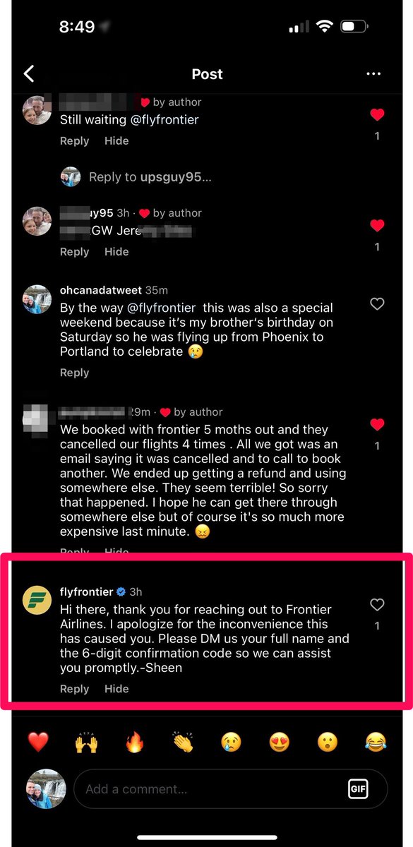ohcanadatweet's tweet photo. @FlyFrontier was contacted by YOU on #INSTAGRAM  The worst part, this was my brother’s birthday on Saturday, was going to celebrate together. Now many people are commenting about their terrible #frontierair experience. Is THIS what we should expect from YOU? #airlines https://t.co/CYqbVMw56W