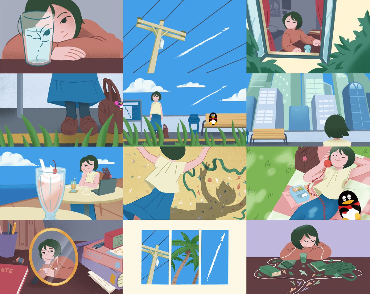 some stills from a music video i illustrated for tencent last international women's day 🍃 you can watch the whole mv here: mp.weixin.qq.com/s/ZrpDV1BWLe60…