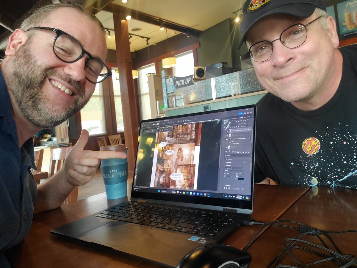 BambooPanel's tweet photo. Nothing beats working with amazing writers, especially when they're local.  Doug and I had a great visit and are preparing for me to letter his story in our upcoming release, Dottie's!  Order up! https://t.co/AoPKtkt01m