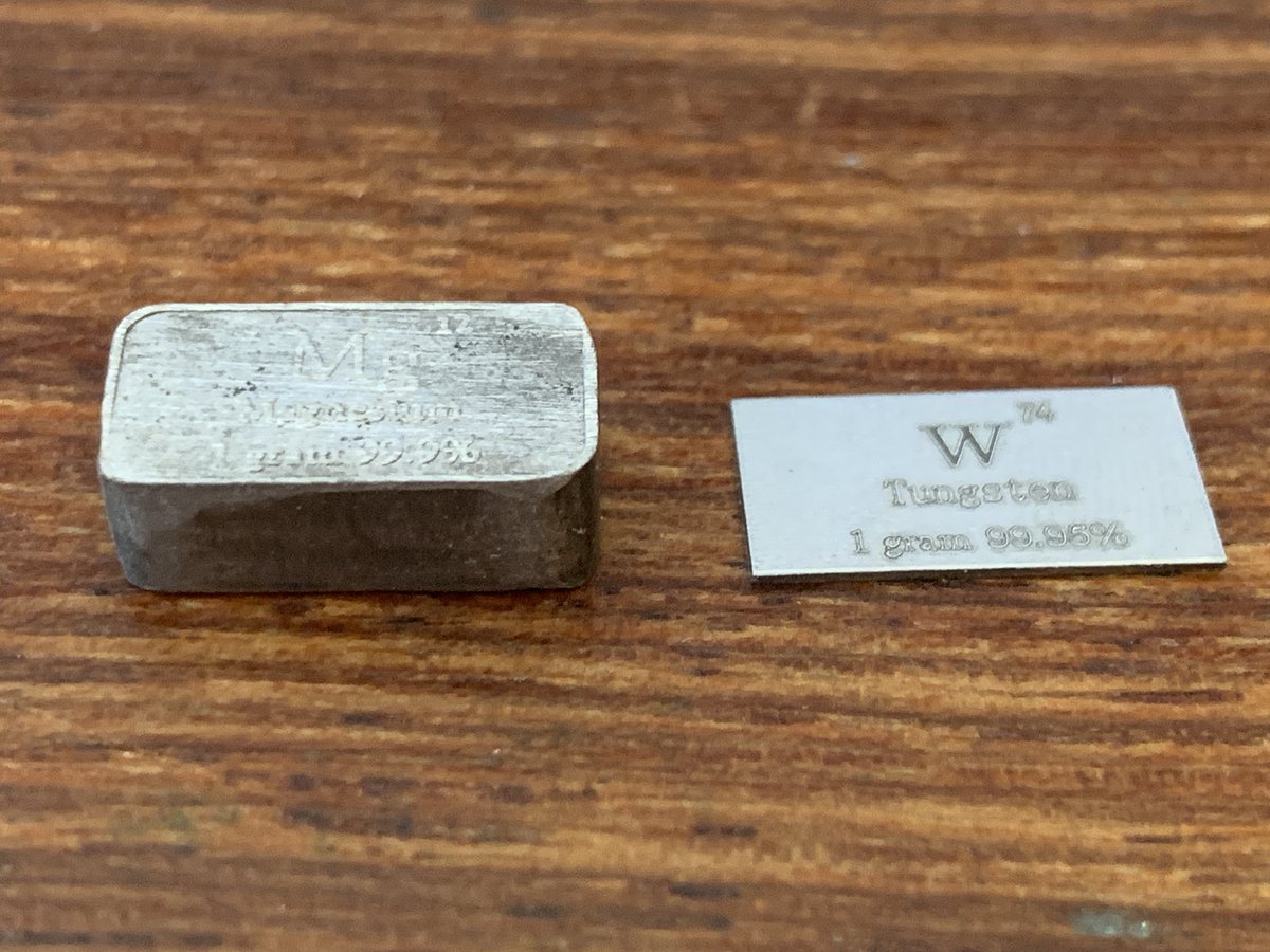 One gram of magnesium versus one gram of tungsten. #ozchem #RealTimeChem #ChemTwitter