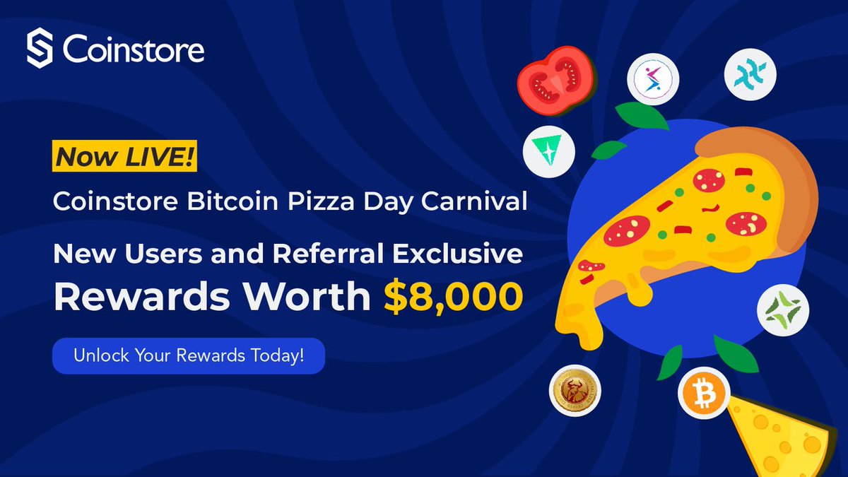 🍕 Ongoing! Join the Coinstore Bitcoin Pizza Day Carnival! 🔓 Invite friends to unlock exclusive rewards worth $8,000! 🎁 Enjoy Bitcoin Pizza Day Carnival today and dive into the unparalleled benefits! ⚡️ Sign up now and start your journey! 📌 For more details and to get